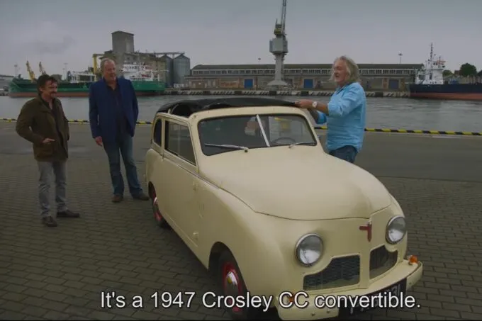 Джеймс Мэй представляет Crosley CC Convertible 1947 года выпуска Джереми Кларксону и Ричарду Хаммонду в выпуске The Grand Tour