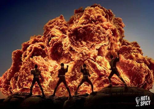 В Китае сделали гениальную рекламу KFC. Куски курицы – взрыв